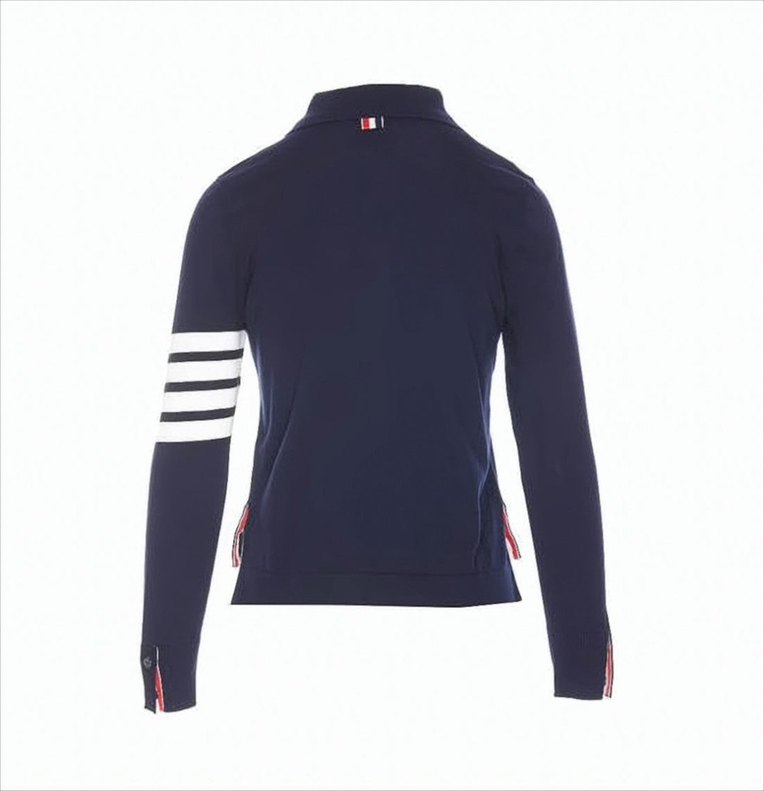 Thom Browne Navy Blue Cardigan With Striped Accent
