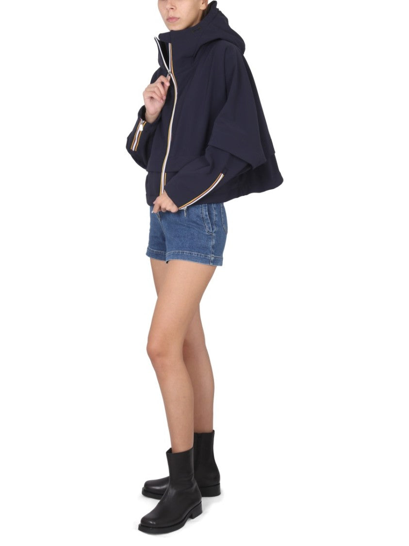 K-Way Boxy Cropped Windbreaker With Stripe Accents