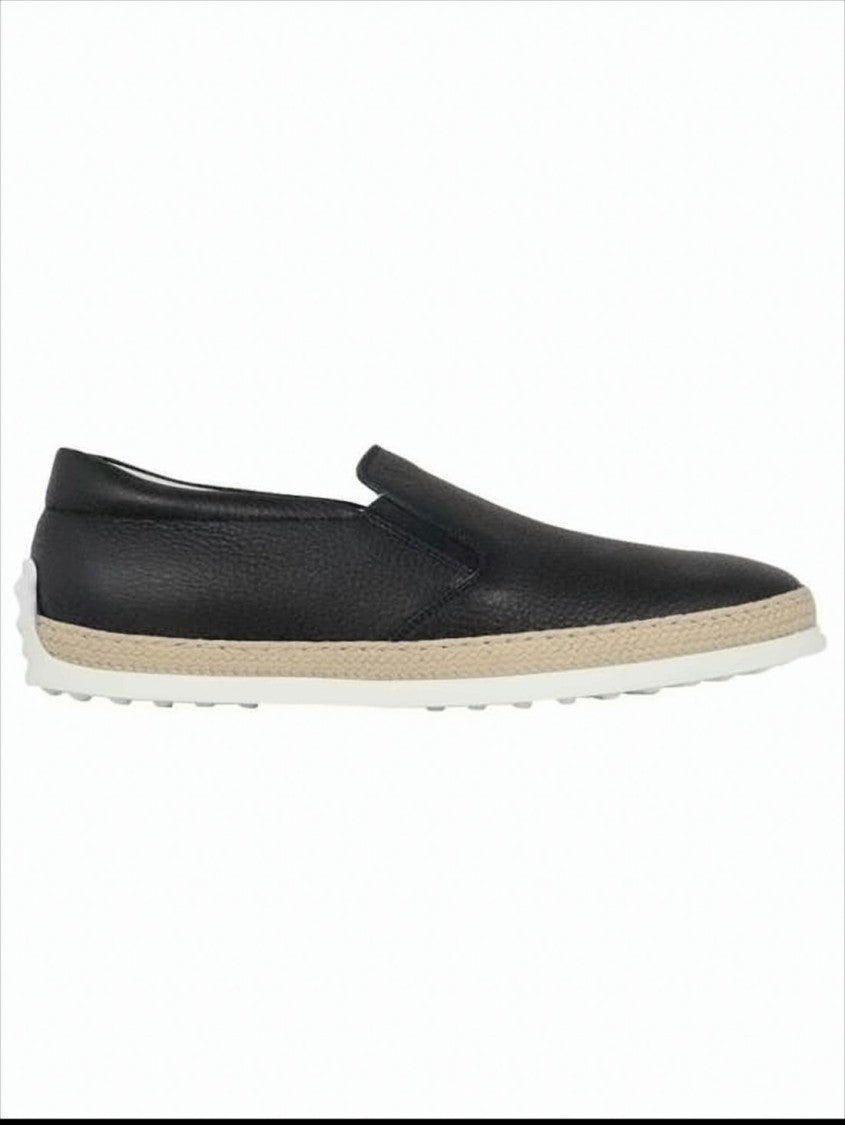 Tod's Rounded Toe Loafers With Contrast Woven Trim And White Outsole