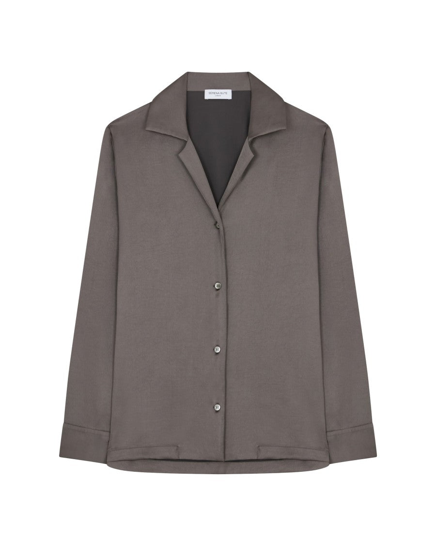 Serena Bute Satin Revere Collar Shirt - Charcoal