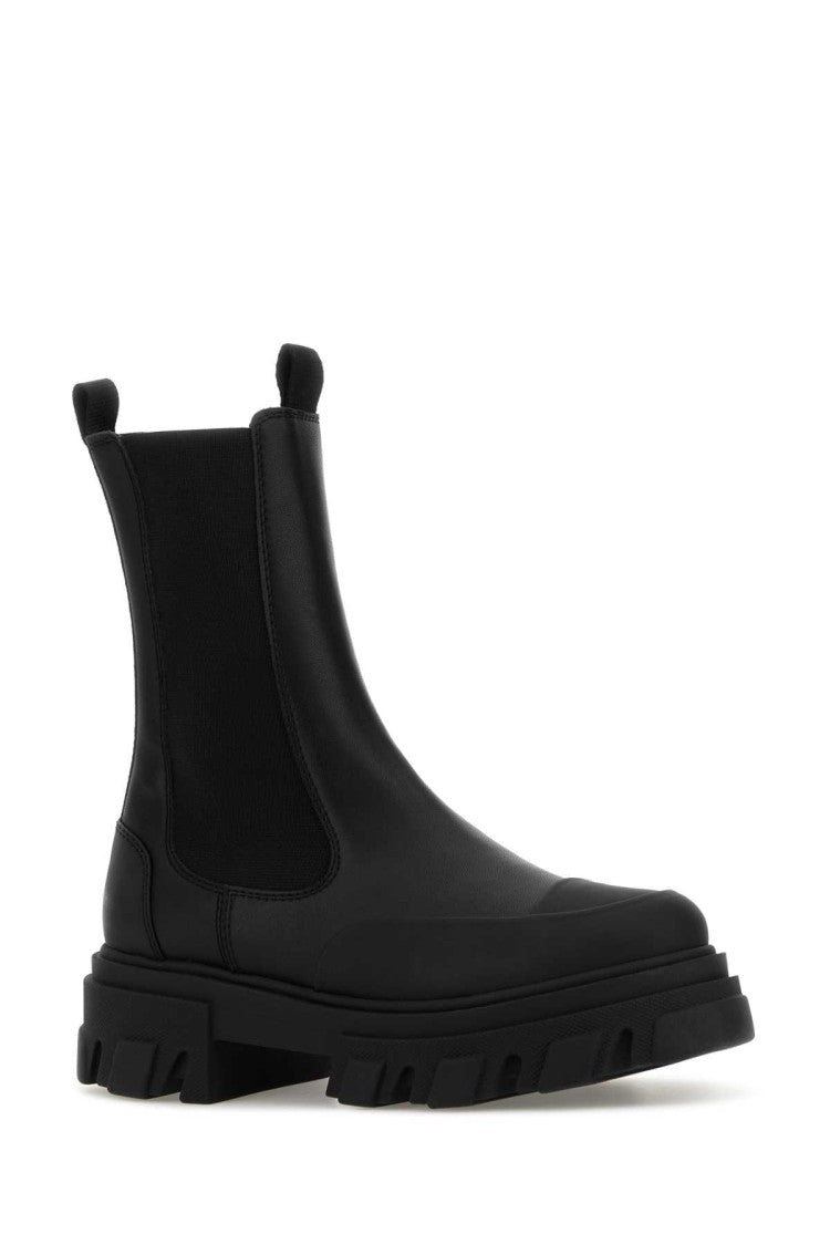 Ganni Black Leather Ankle Boots