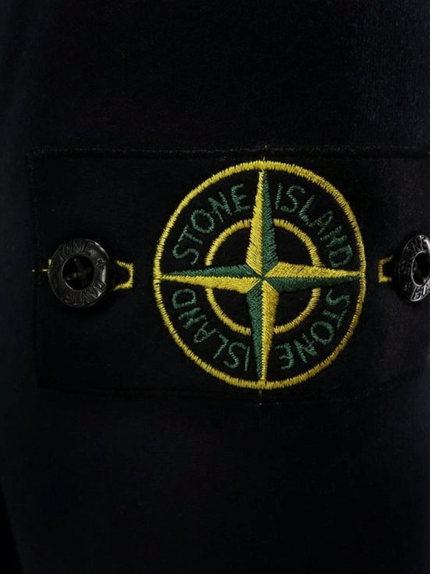 Stone Island Black Zip-Up Hoodie With Distinctive Embroidered Patch