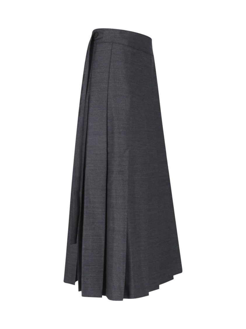 Róhe Grey Pleated Virgin Wool Maxi Skirt