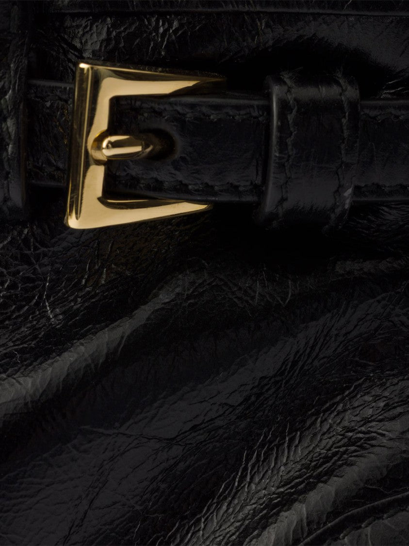 Prada Mini Handbag With Glossy Black Finish And Gold Accents