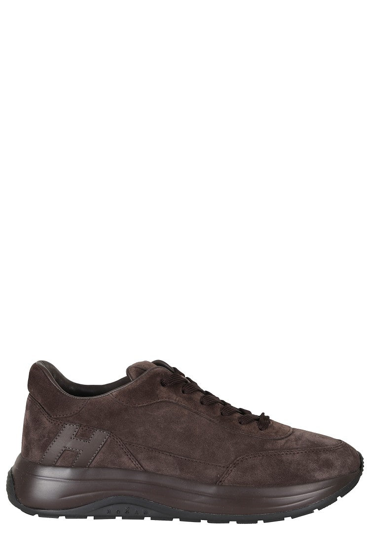 Hogan Brown Hi Light Suede Rubber Sole Leather Sneakers