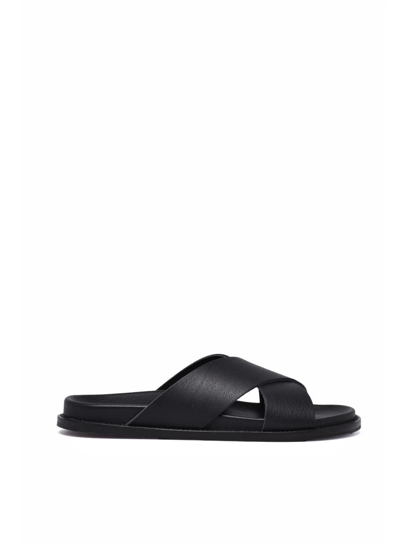 Max Mara Black Crisscross Leather Slide Sandals