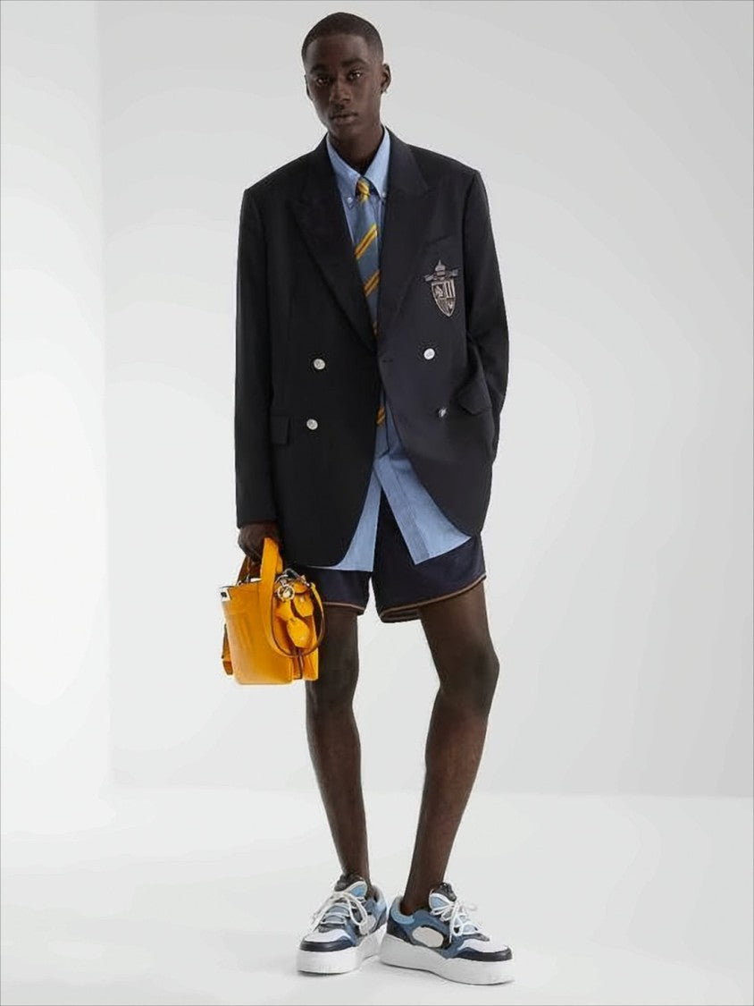 Fendi Layered Blue And White Low-Top Sneakers With Monogram Accents