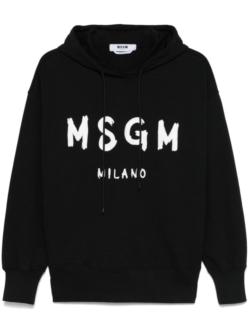 Msgm Black Hoodie With Long Raglan Sleeves