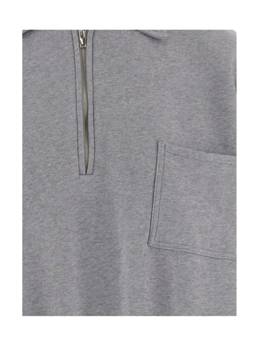 Darkpark Light Gray Half-Zip Chest Pocket Cotton Sweatshirt