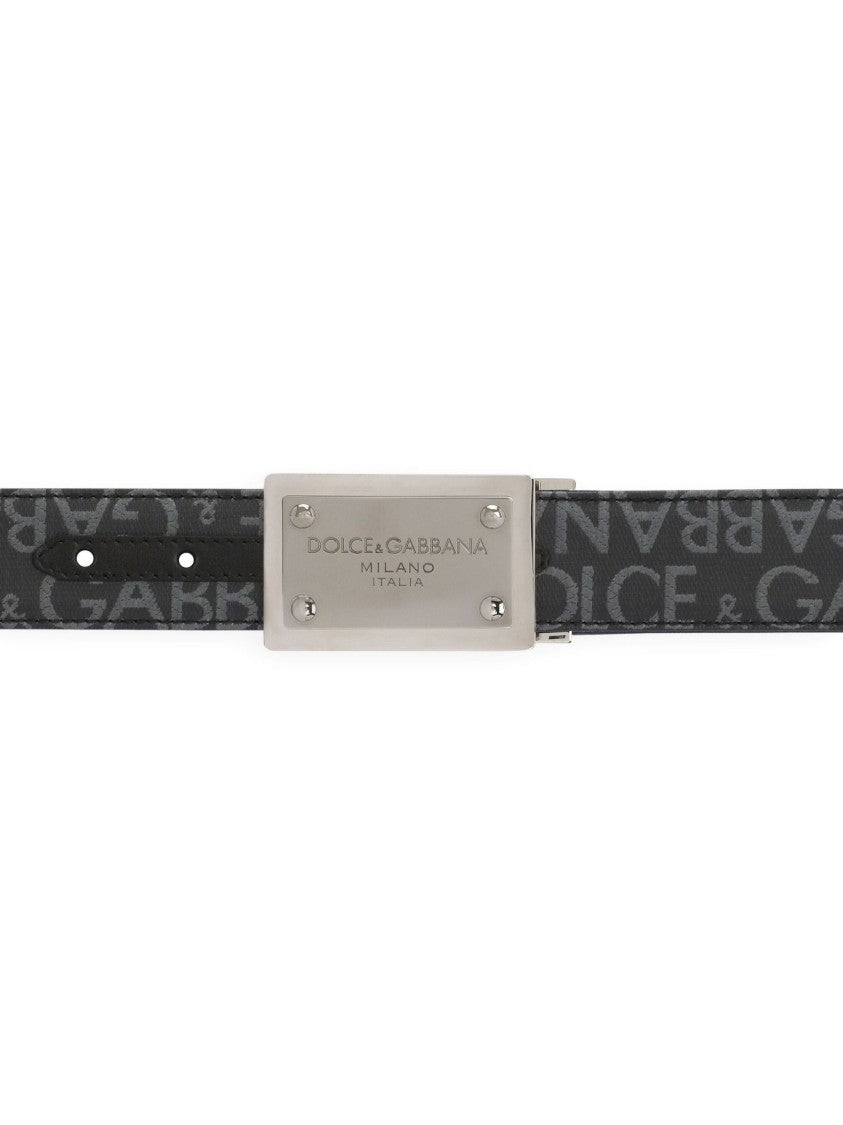 Dolce & Gabbana Dg Logo Jacquard Metal Plaque Belt