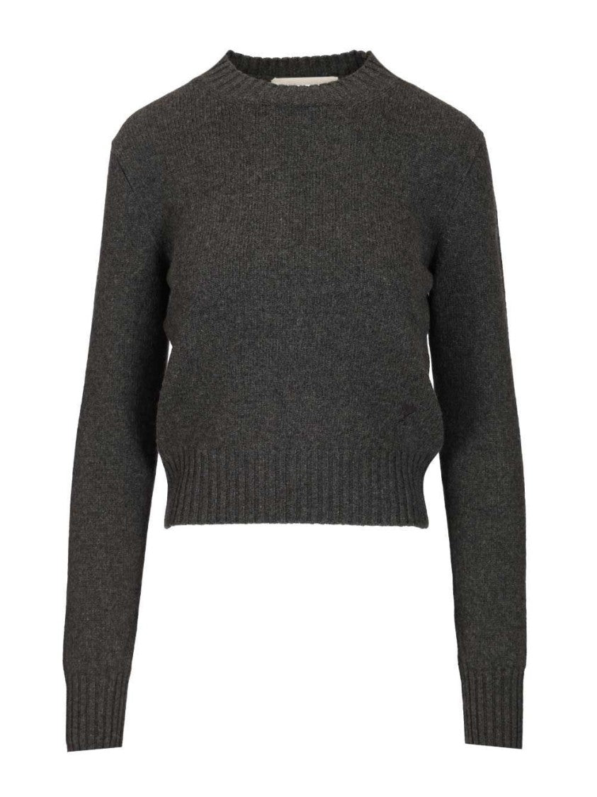 Ami Paris Fine Knit Cashmere Sweater With Classic Crew Neckline