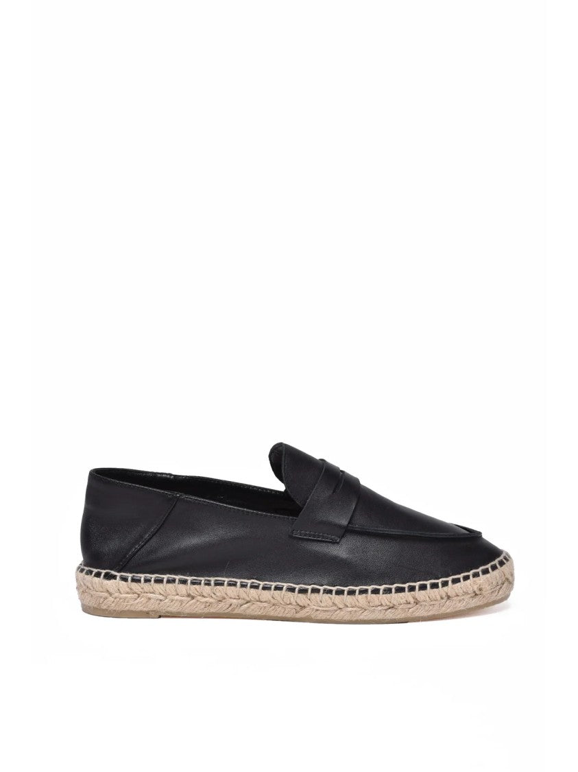 Castañer Black Penny Strap Artisanal Rope Sole Loafers