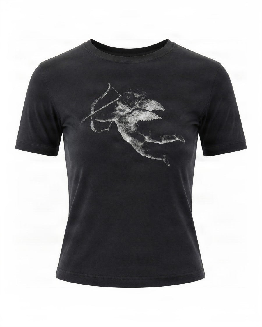 Fiorucci Black Cherub Print Cotton T-Shirt