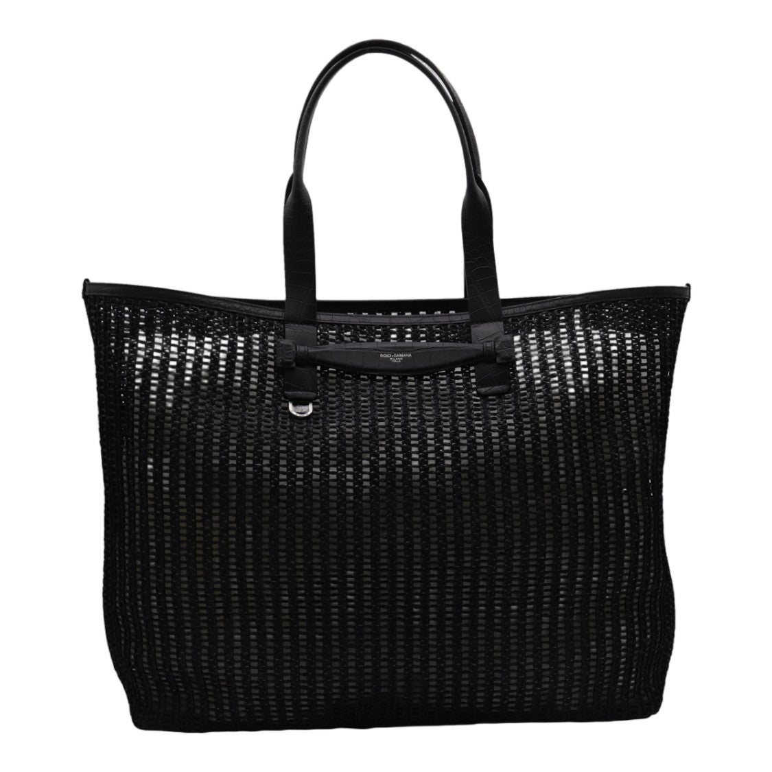 Dolce & Gabbana Structured Black Woven Tote Bag With Sturdy Handles