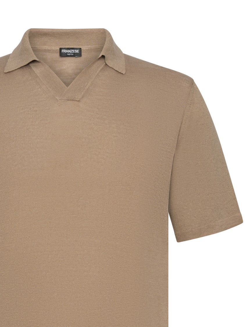 Franzese Collection V-Neck Beige Polo Shirt With Open Collar