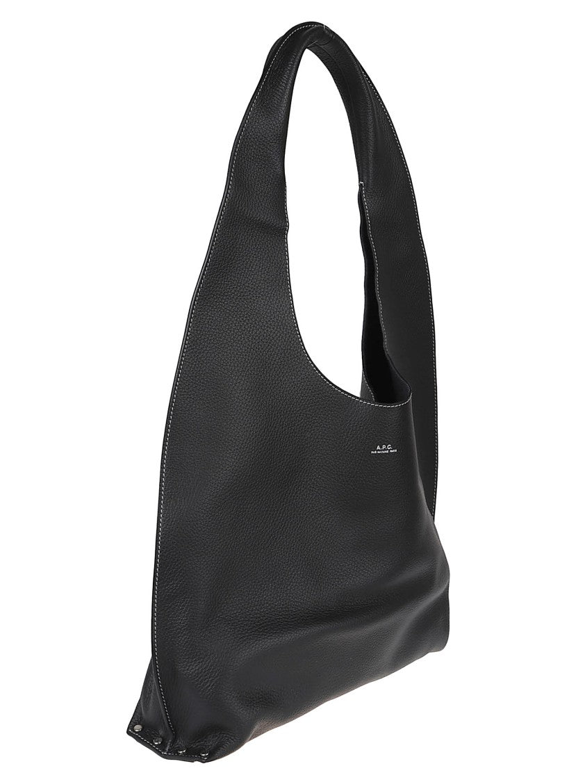 A.P.C. Black Leather Logo Metallic Handbag
