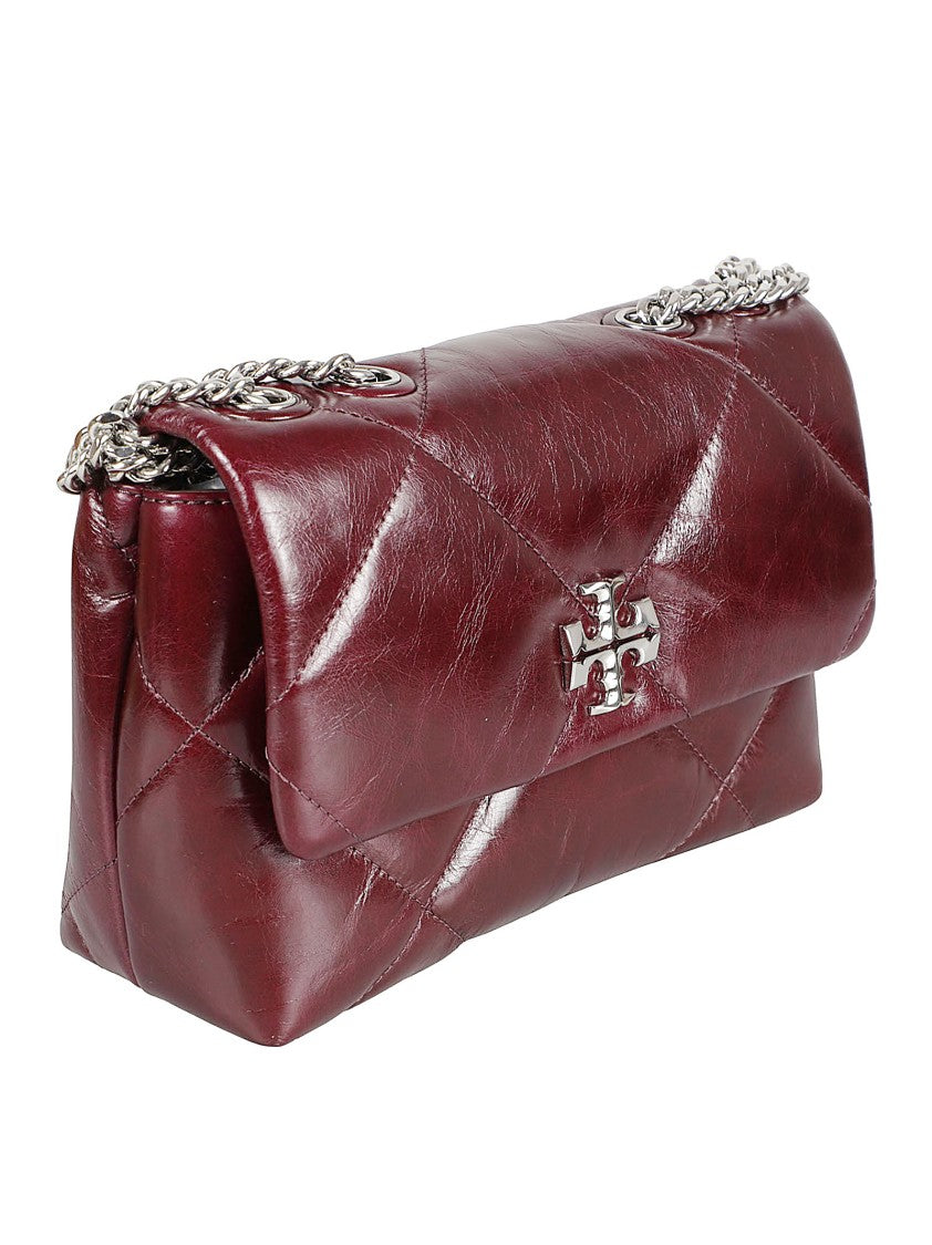 Tory Burch Burgundy Quilted Handbag With Magnetic Closure