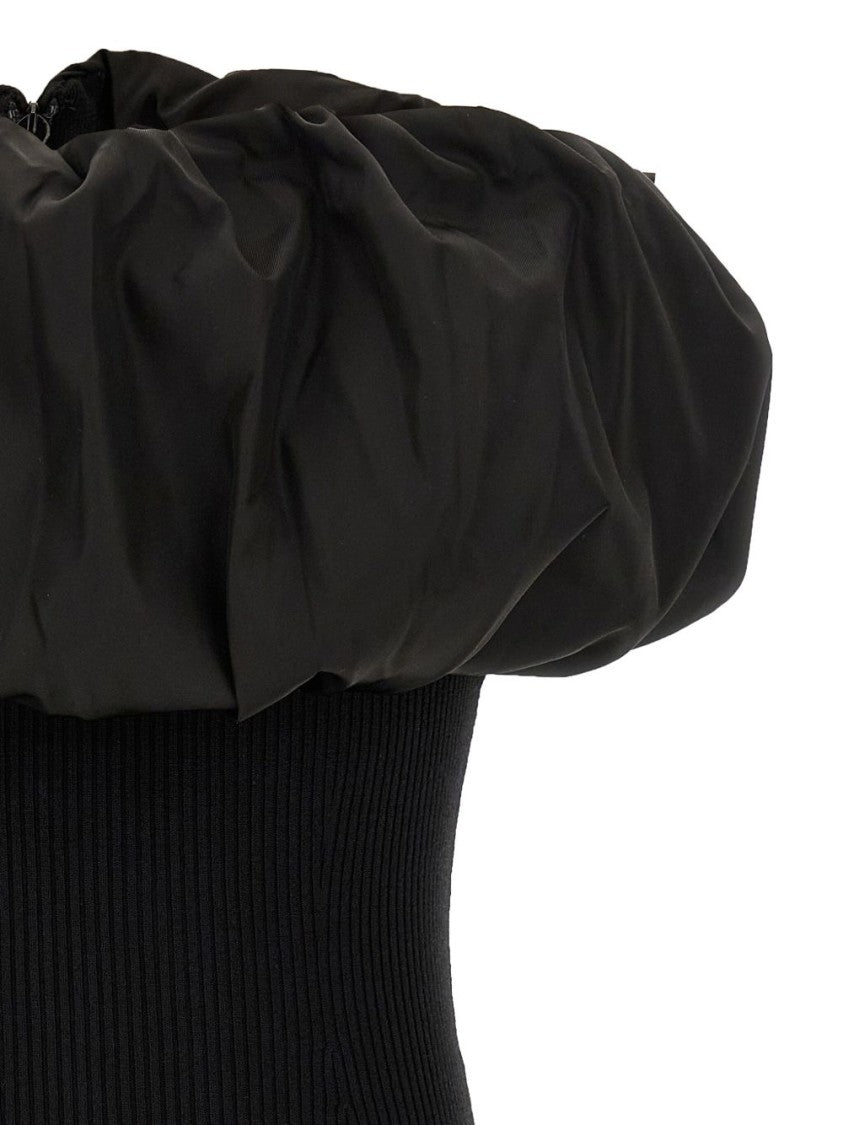 Ganni Voluminous Ruched Top With Fitted Ribbed Waist