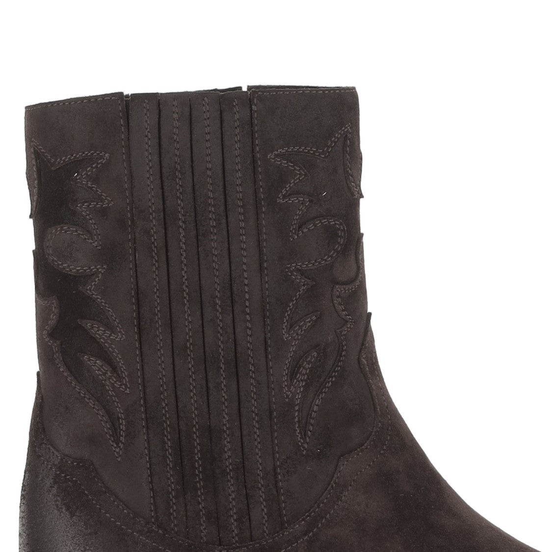 Sartore Dark Brown Suede Ankle Boots With Pointed Toe And Decorative Stitching