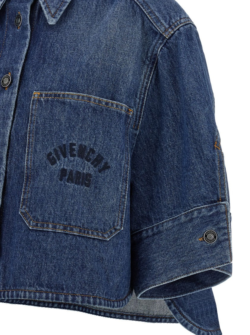 Givenchy Cropped Denim Shirt With Pointed Collar