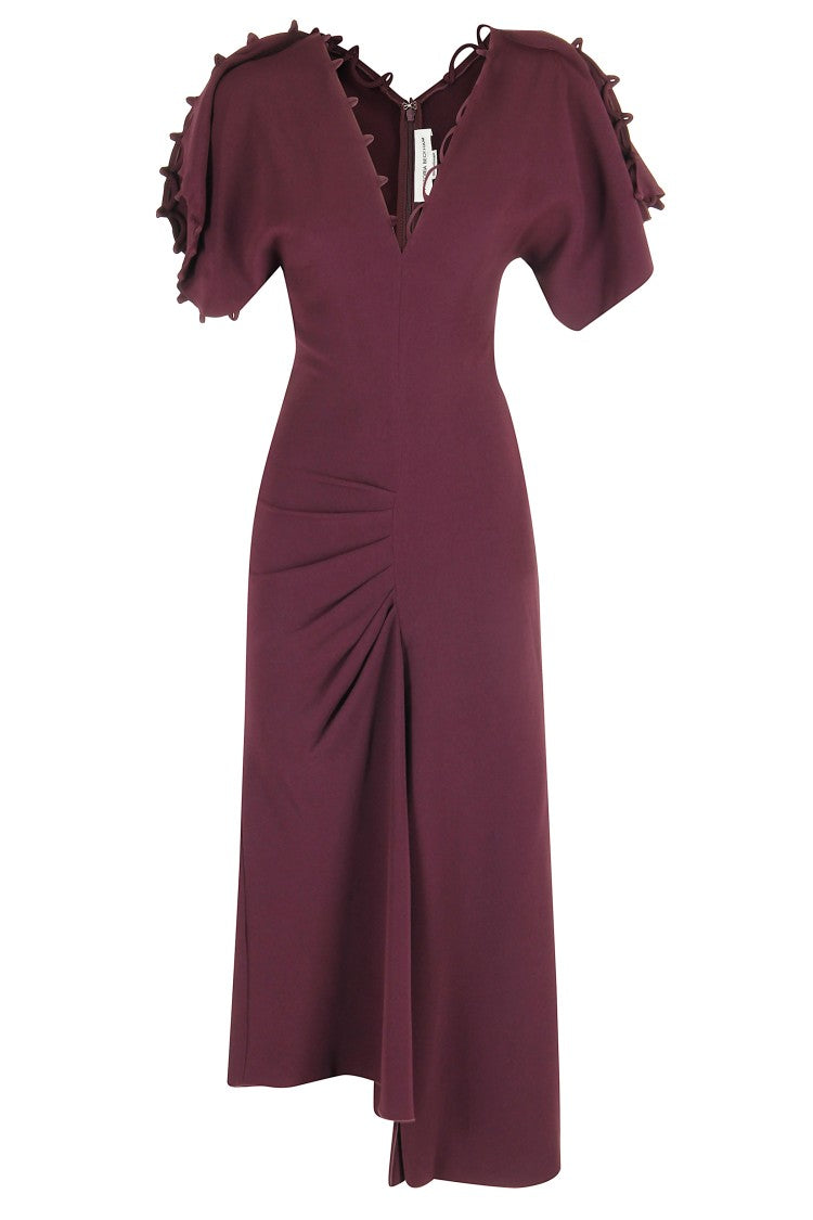 Victoria Beckham Merlot Midi Dress With Rouleaux Detail