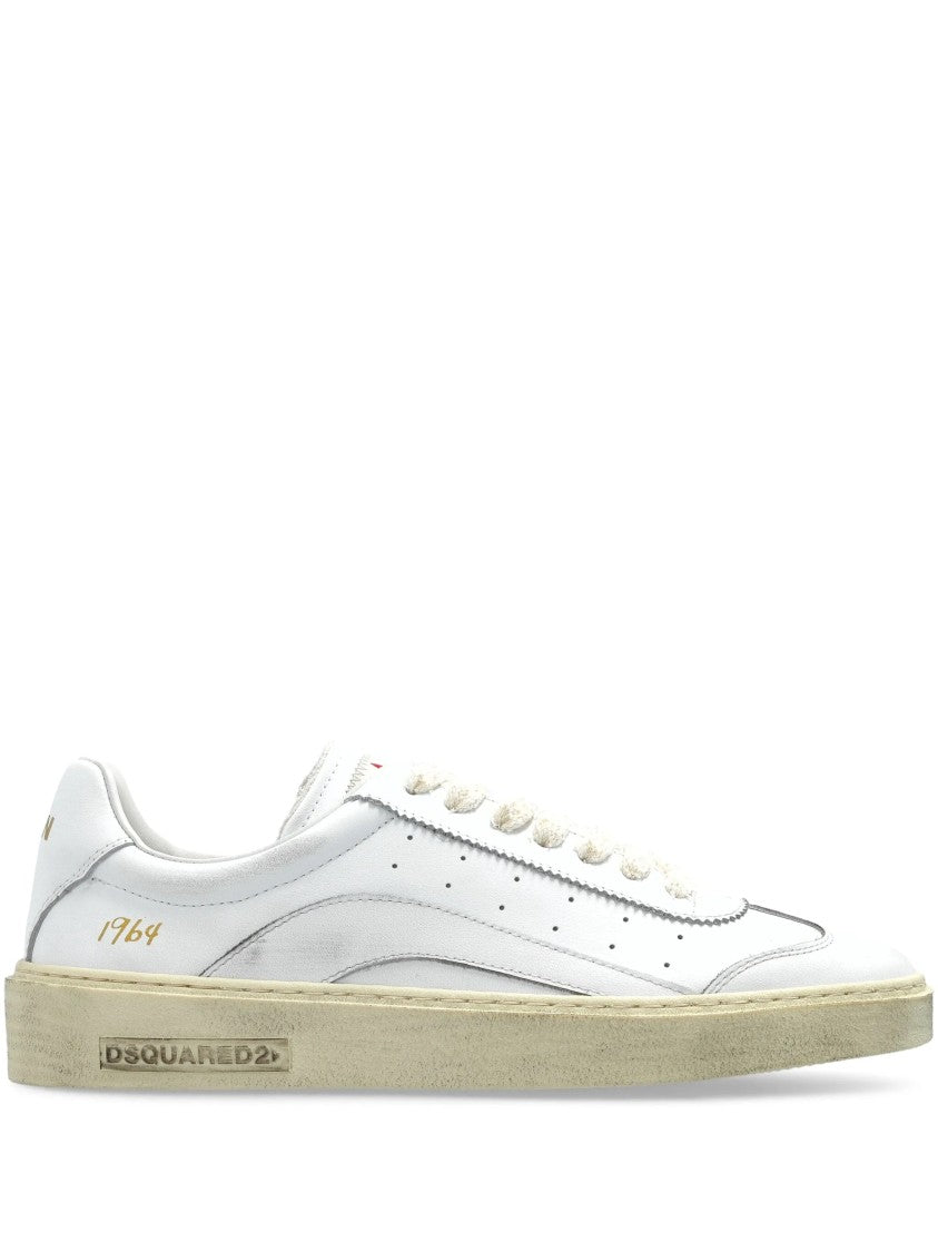 Dsquared2 White Leather Distressed Sole Gold Sneakers