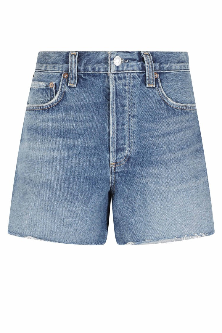 Agolde Blue Nye Five-Pocket Straight Cotton Denim Shorts