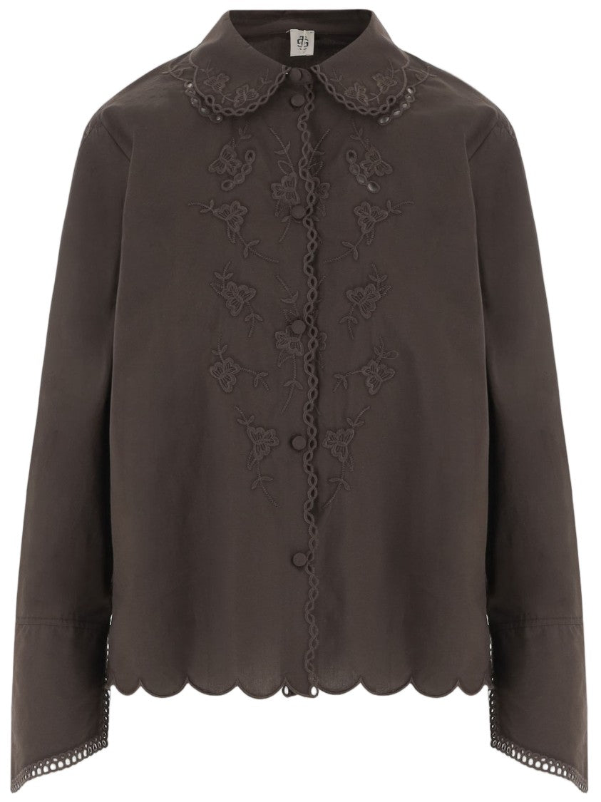 The Garment Floral Embroidered Cotton Shirt With Lace Trim