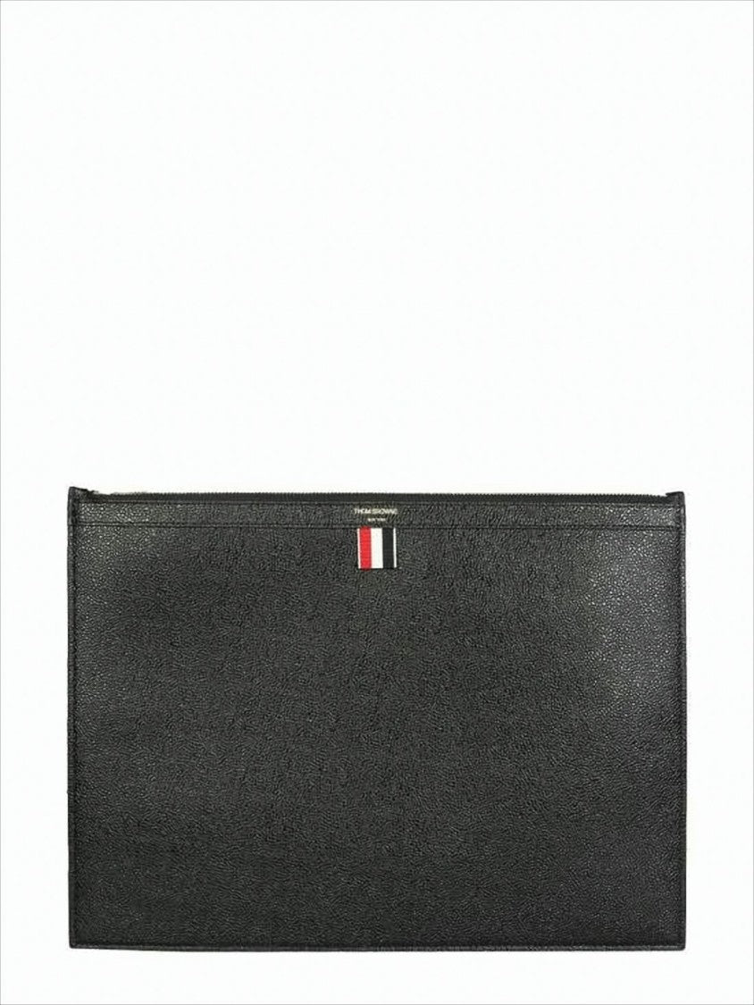 Thom Browne Textured Cow Leather Clutch With Rwb Tab