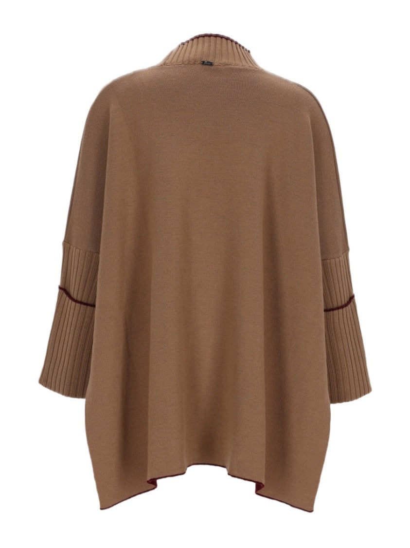Herno Oversized Knit Top With Flared Sleeves And Asymmetrical Hem