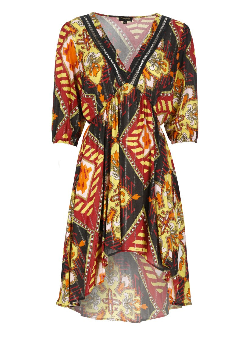 Miss Bikini Vibrant Multicolor Viscose Dress With 3/4 Sleeves