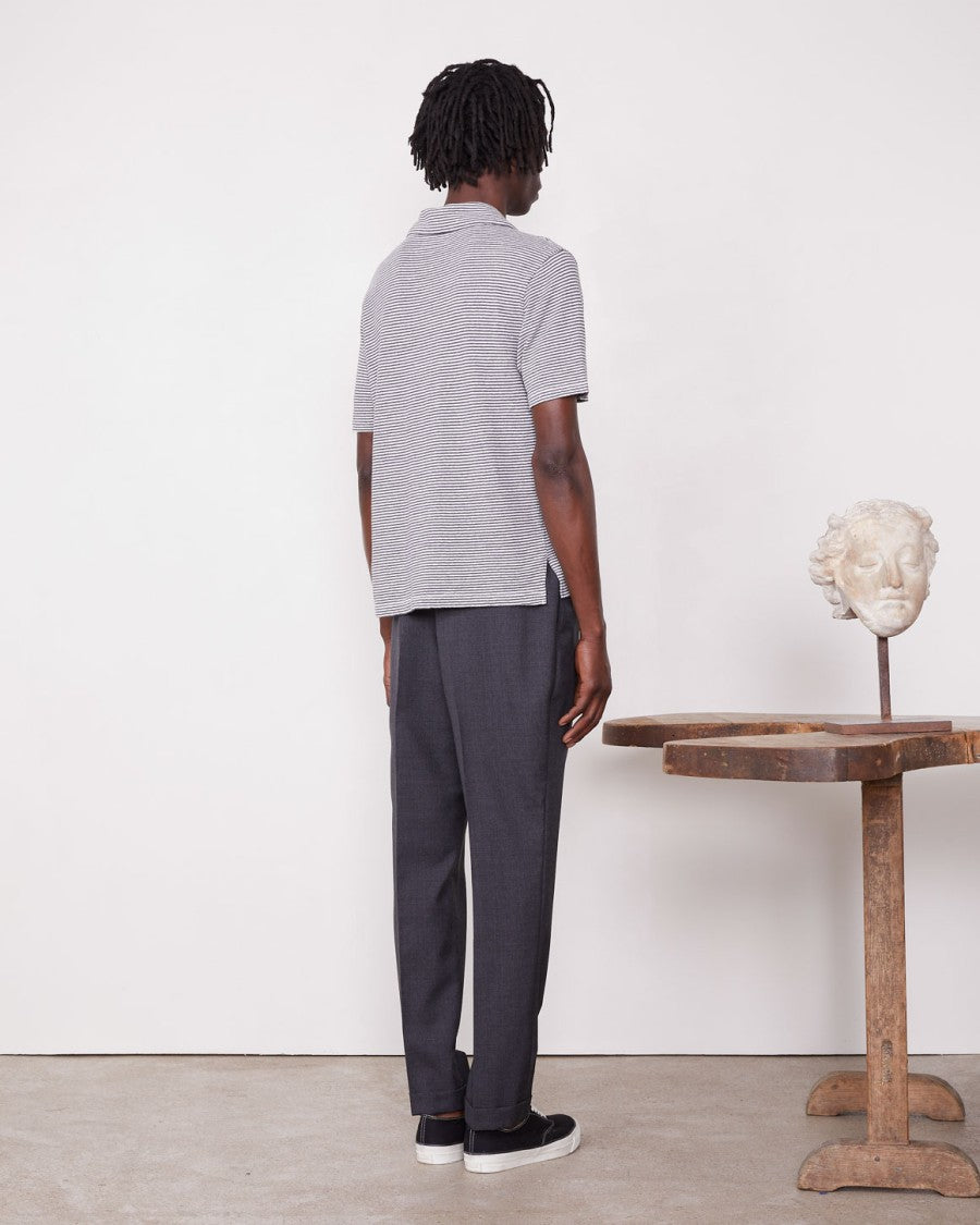 Officine Generale Yarn-Dyed Short-Sleeve Polo With Johnny Collar