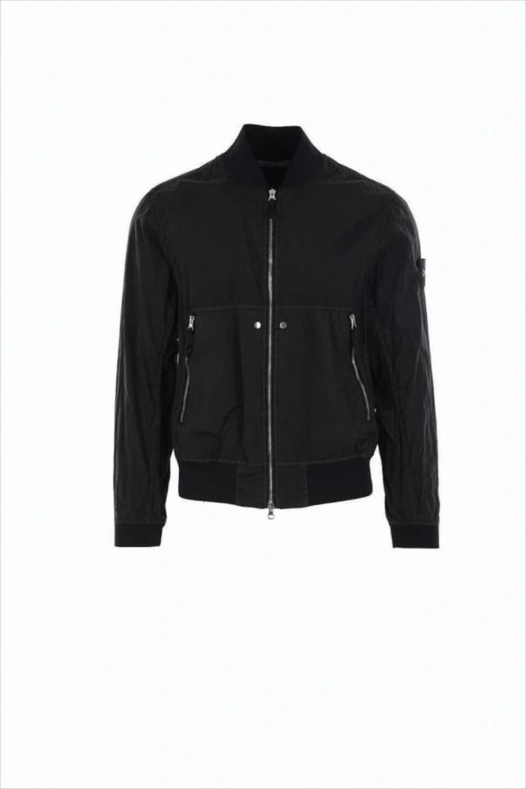 Stone Island Polyamide Black Bomber Jacket With Minimalist Design