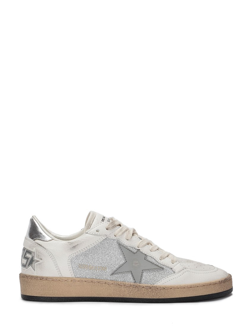 Golden Goose Ballstar Glitter-Accented White Leather Sneakers
