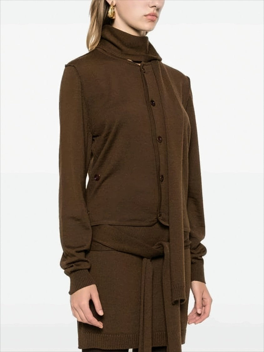 Lemaire Brown Cardigan With Unique Scarf Detail