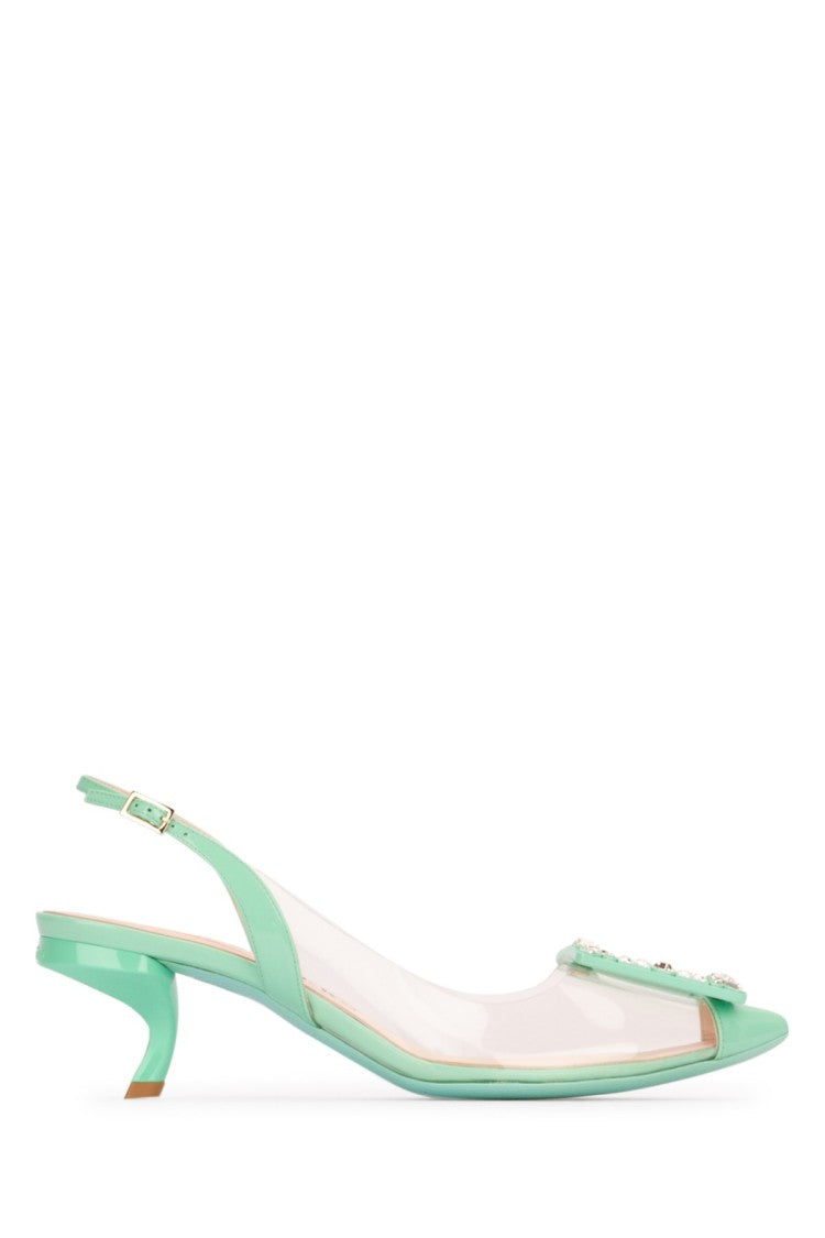 Roger Vivier Mint Green Slingback Sandals With Crystal-Embellished Buckle