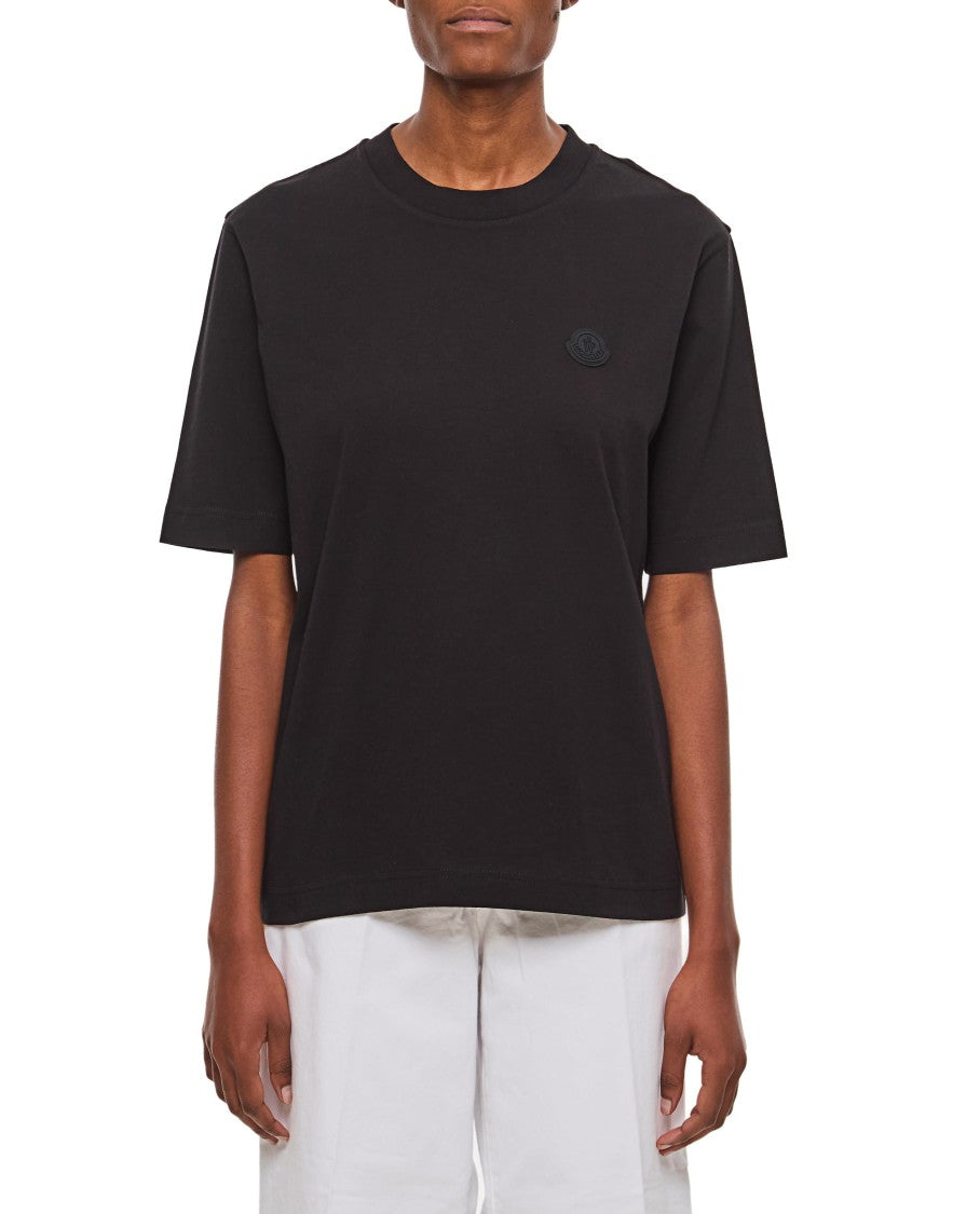 Moncler Crew-Neck T-Shirt With Embossed Logo In Black