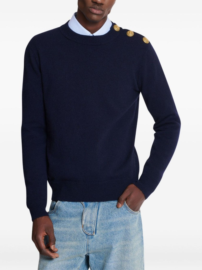 Balmain Blue Round Neck Long Sleeve Sweater