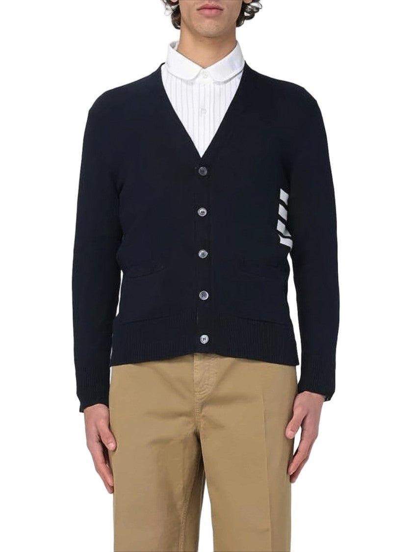 Thom Browne Fitted V-Neck Cardigan With Striped Accents