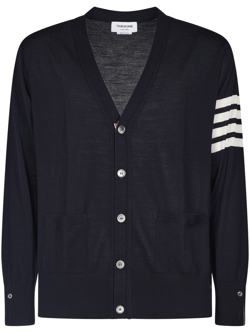 Thom Browne V-Neck Cardigan In Fine Merino Wool With Distinctive Stripes