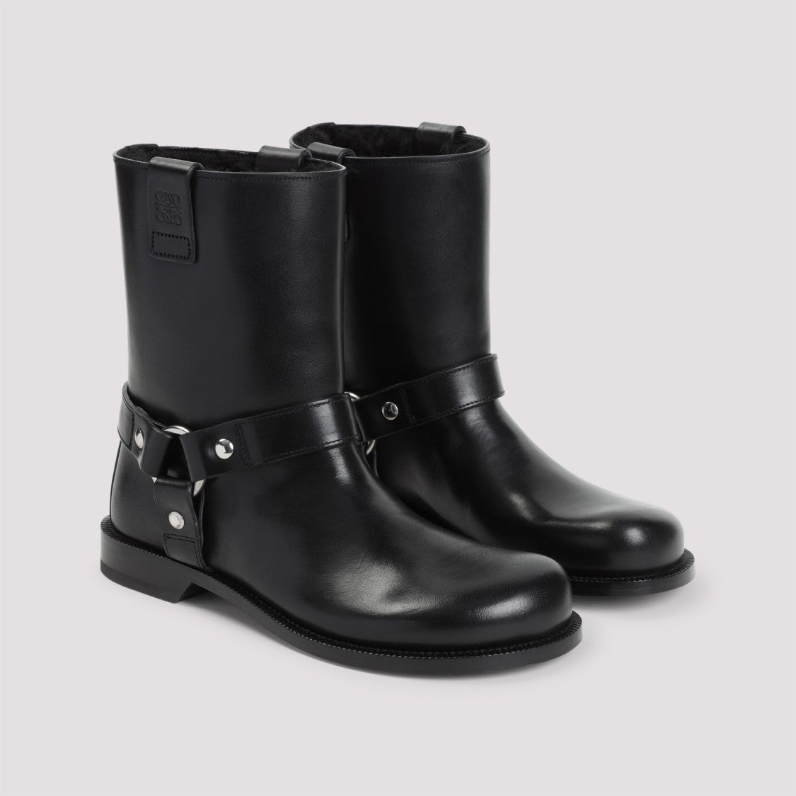 Loewe Black Cowhide Campo Biker Shearling Boots