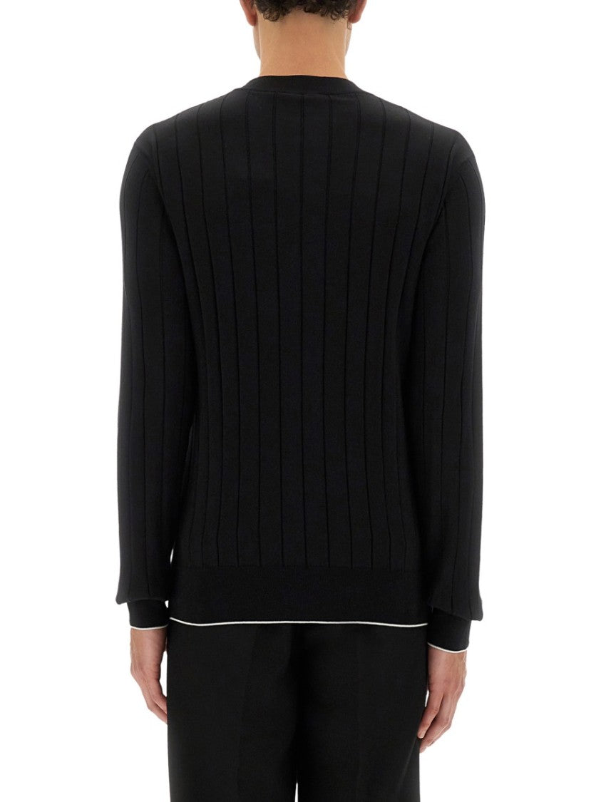Balmain Classic Ribbed Black Silk And Cotton Knit