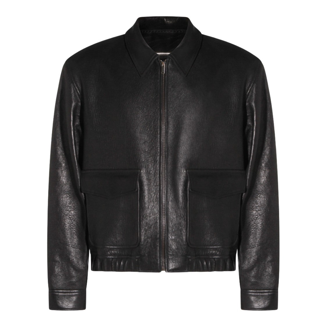 Saint Laurent Fitted Black Leather Jacket With Textured Finish