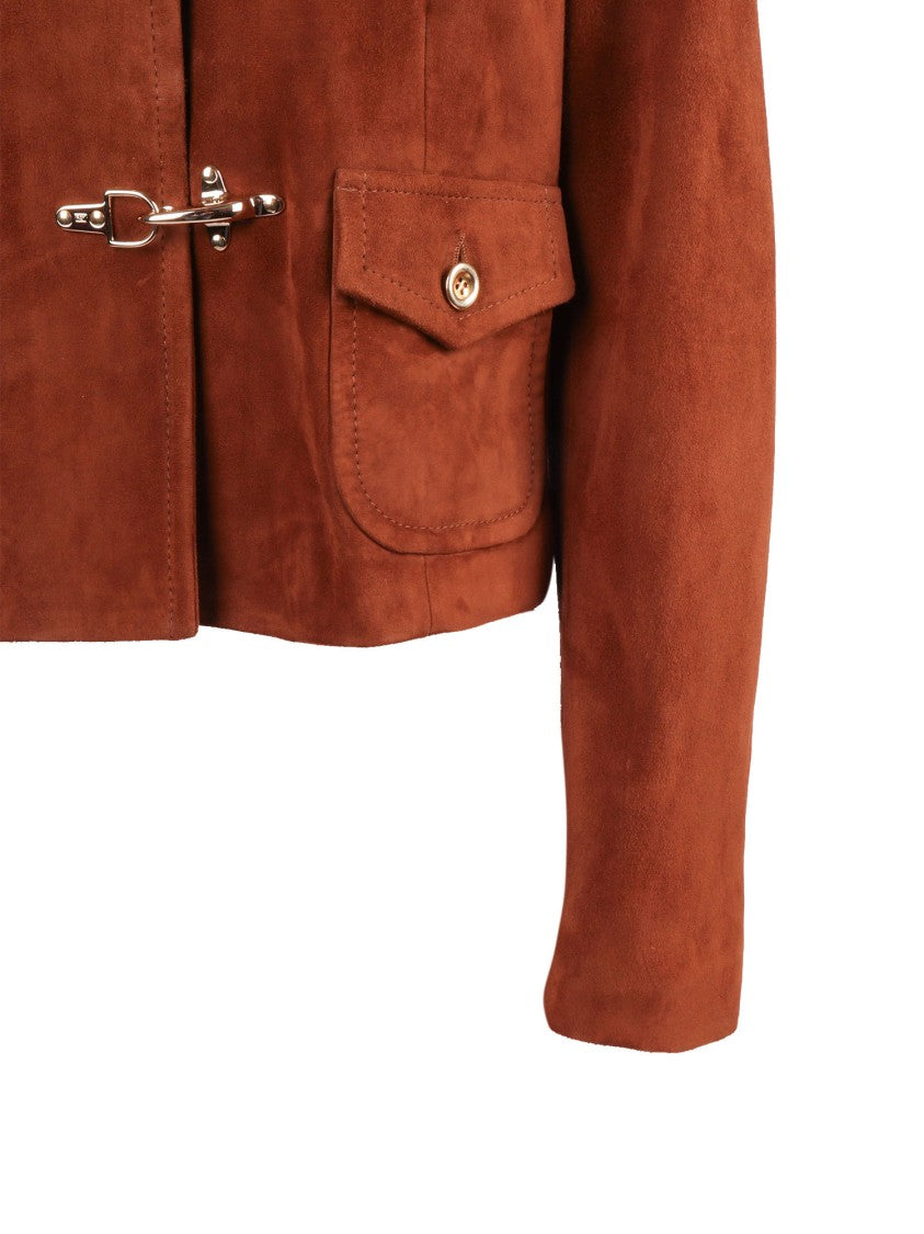 Fay Cropped Suede Jacket With Tailored Collar And Unique Fastenings