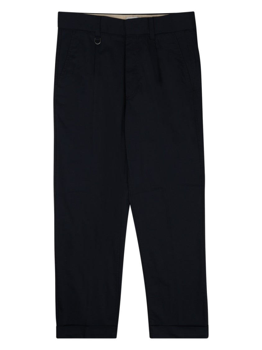 Paolo Pecora Milano Tailored Blue Trousers With Subtle Cuff And Metal Detailing