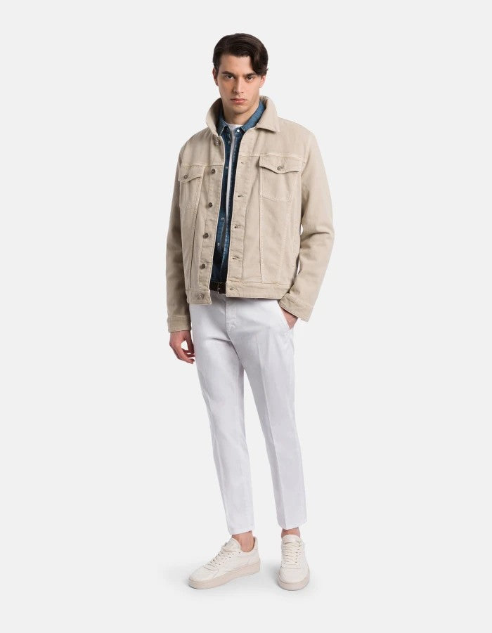 Dondup Structured Beige Denim Jacket With Flap Pockets