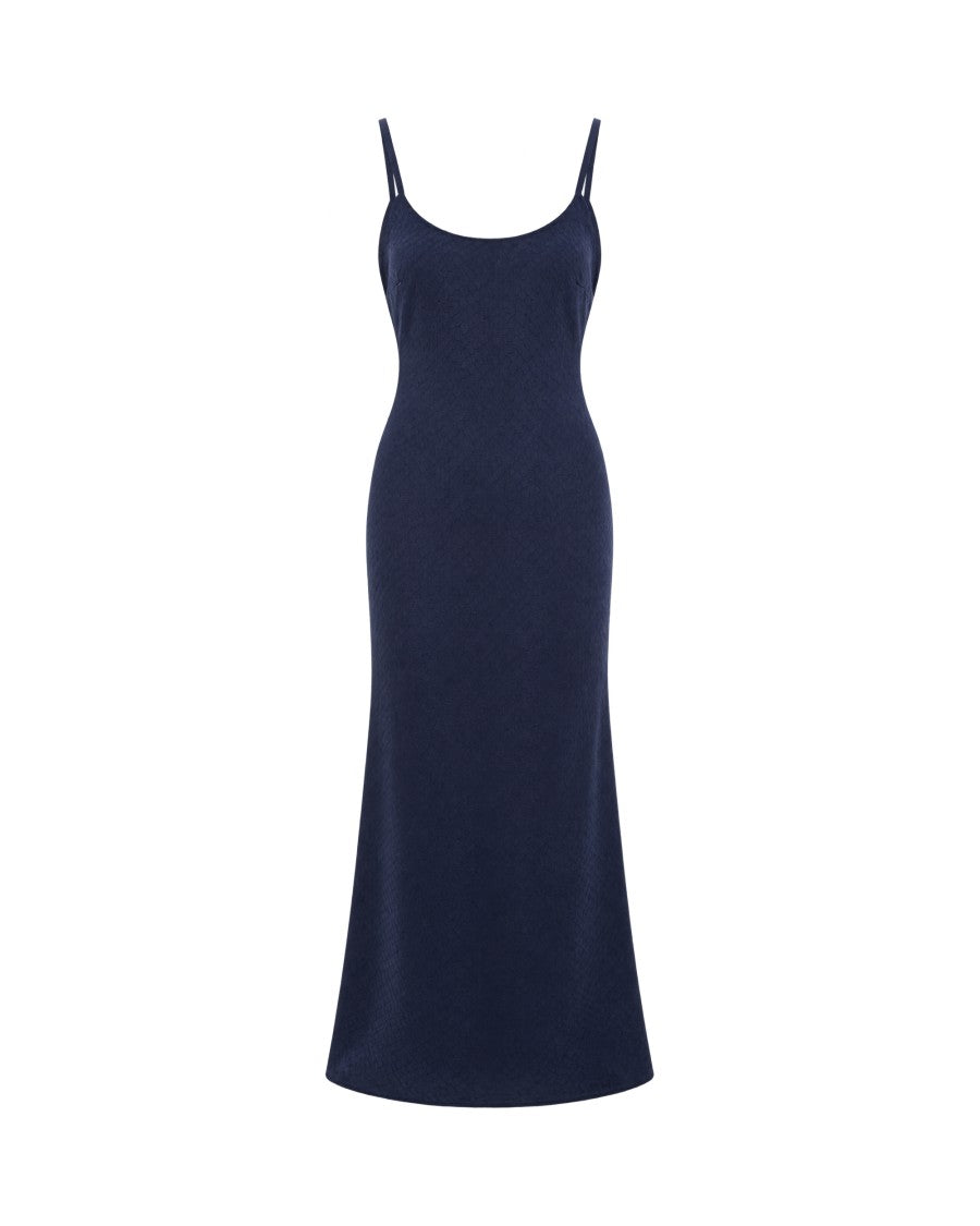 Elisabetta Franchi Navy Blue Open Back Tied Bow Maxi Dress