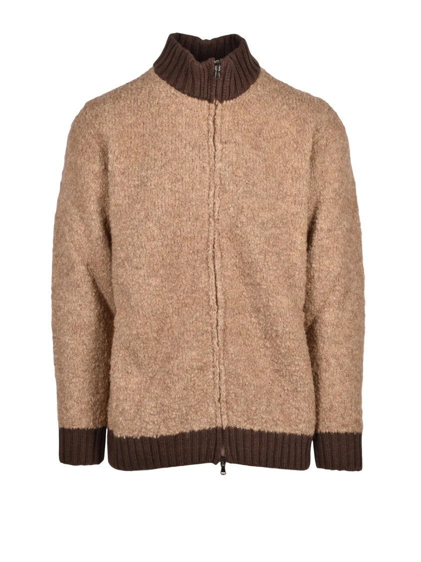 Cashmere Company P. Textured Knit Zip Cardigan With Ribbed Accents