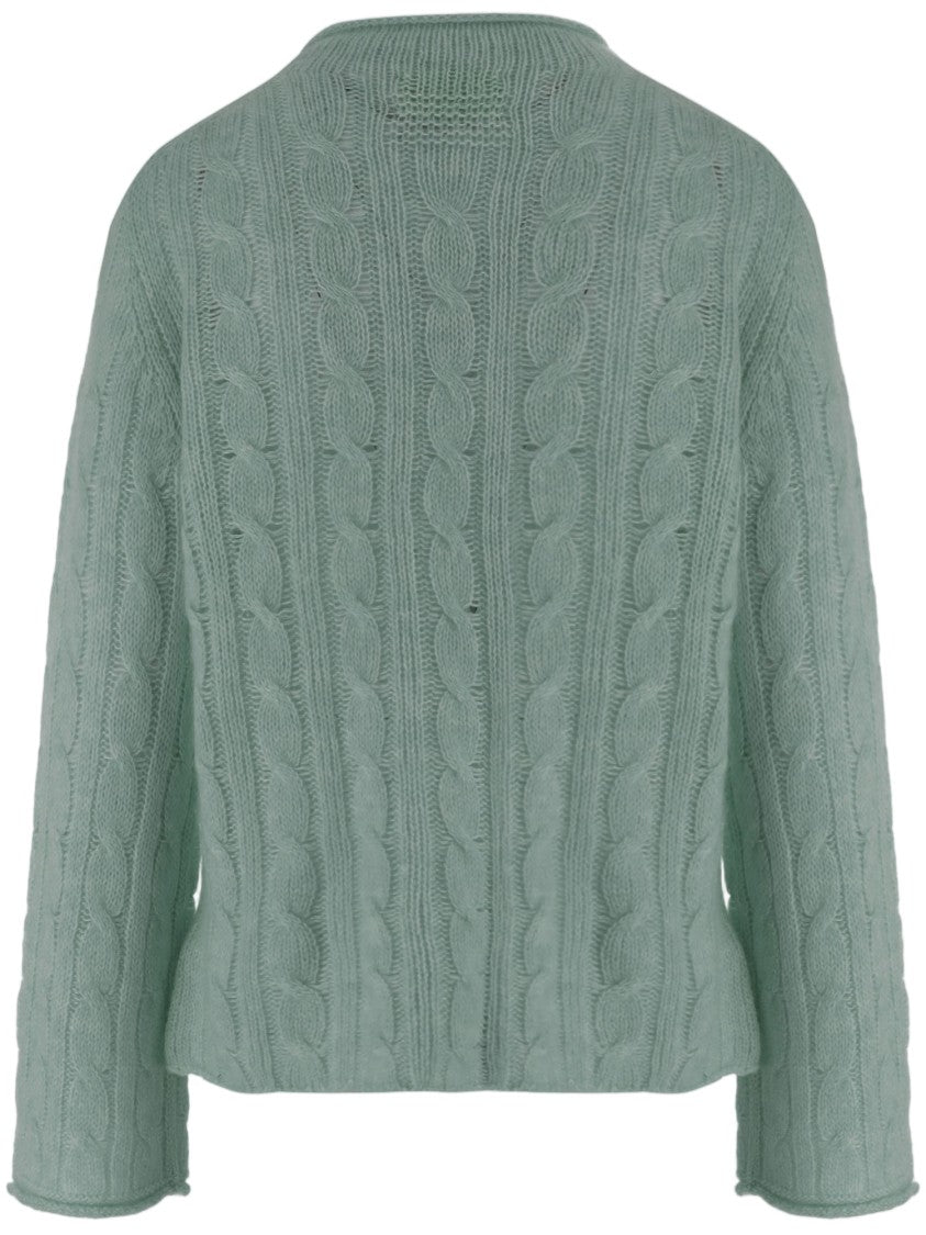 Guest In Residence Green Cable-Knit Wool-Blend Crewneck Sweater
