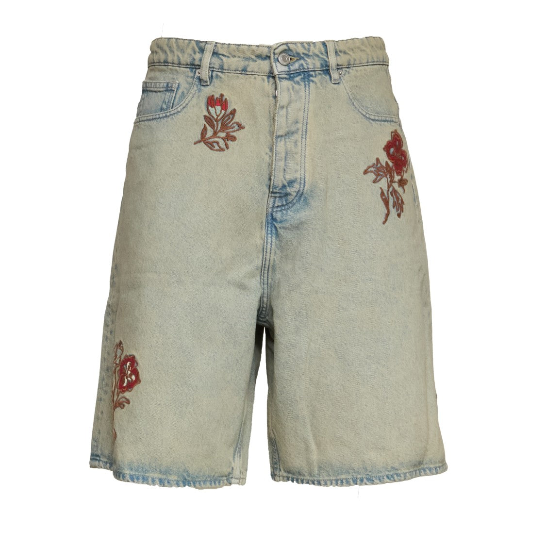Drôle De Monsieur Dusty Flower Embroidered Denim Shorts